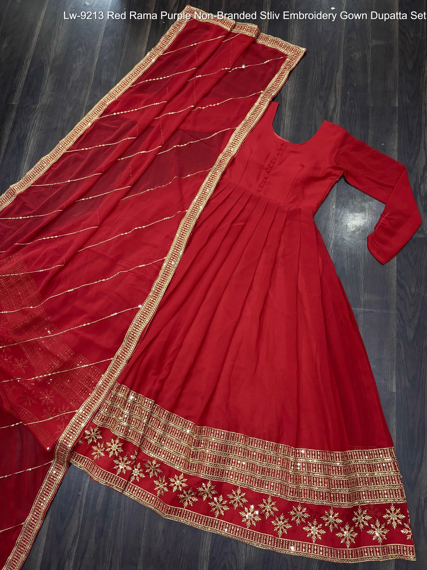 Lw-9213 Red Rama Purple Non-Branded Stliv Embroidery Gown Dupatta Set