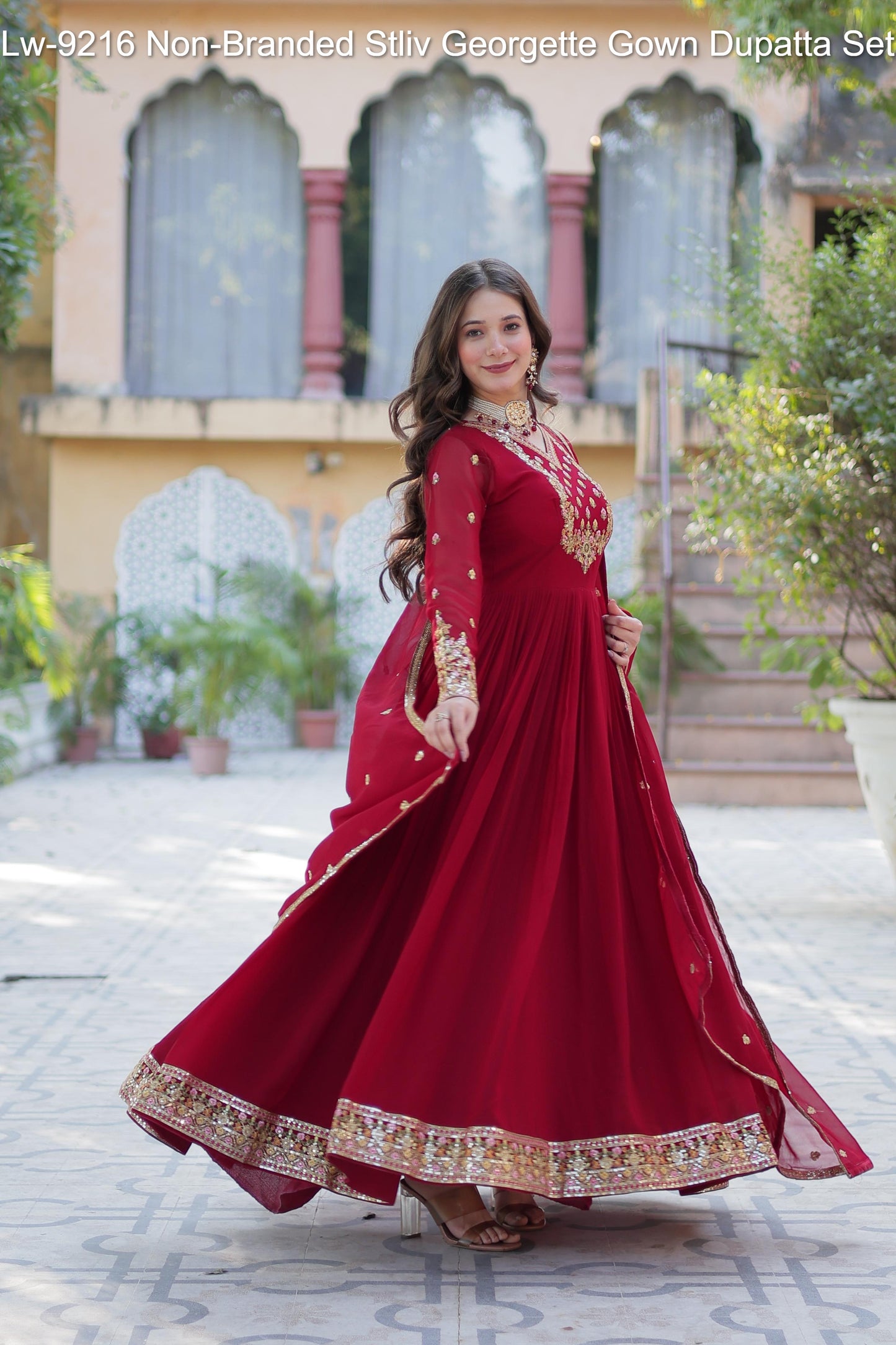 Lw-9216 Non-Branded Stliv Georgette Gown Dupatta Set