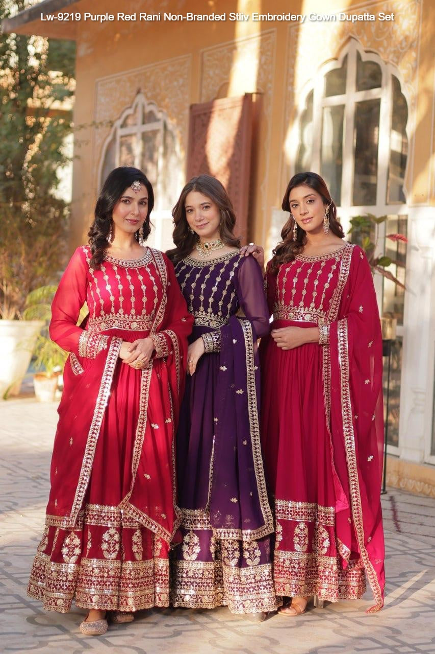 Lw-9219 Purple Red Rani Non-Branded Stliv Embroidery Gown Dupatta Set