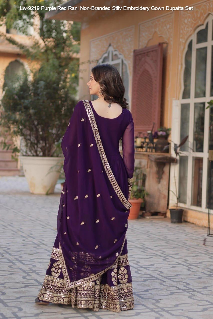 Lw-9219 Purple Red Rani Non-Branded Stliv Embroidery Gown Dupatta Set