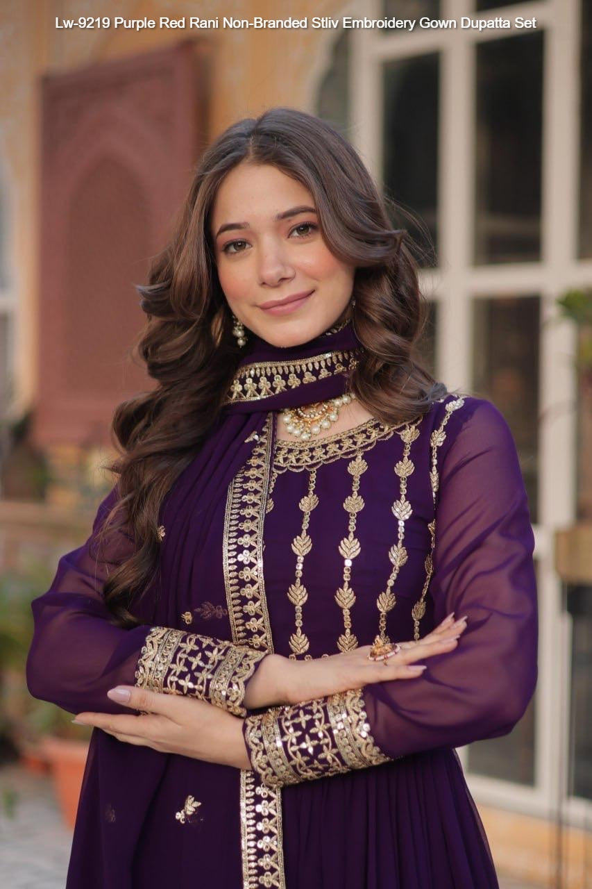 Lw-9219 Purple Red Rani Non-Branded Stliv Embroidery Gown Dupatta Set