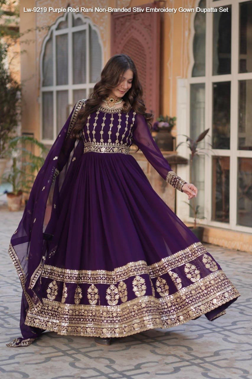 Lw-9219 Purple Red Rani Non-Branded Stliv Embroidery Gown Dupatta Set