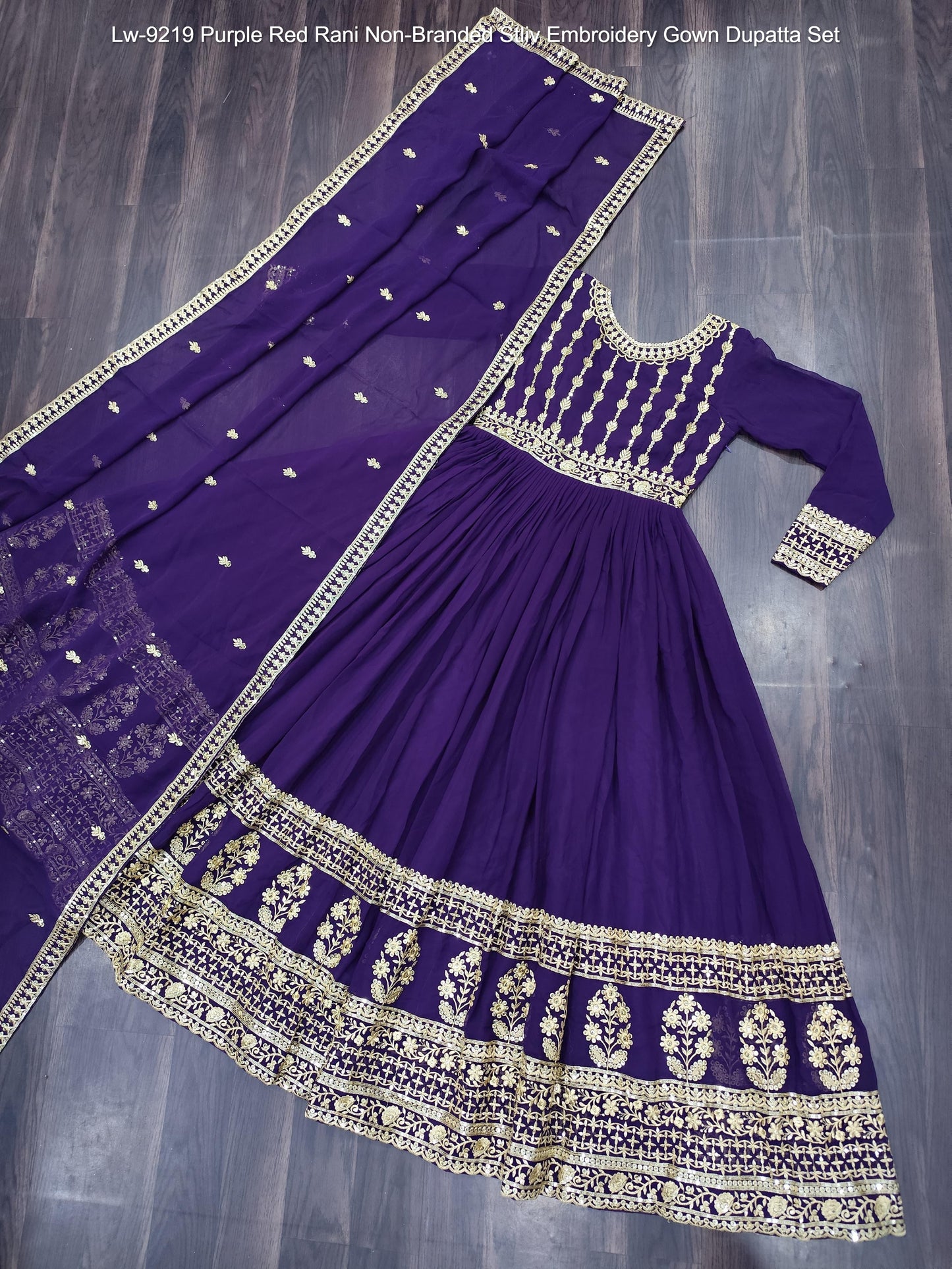 Lw-9219 Purple Red Rani Non-Branded Stliv Embroidery Gown Dupatta Set