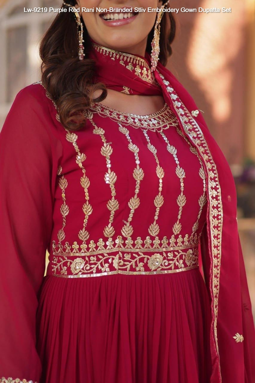 Lw-9219 Purple Red Rani Non-Branded Stliv Embroidery Gown Dupatta Set