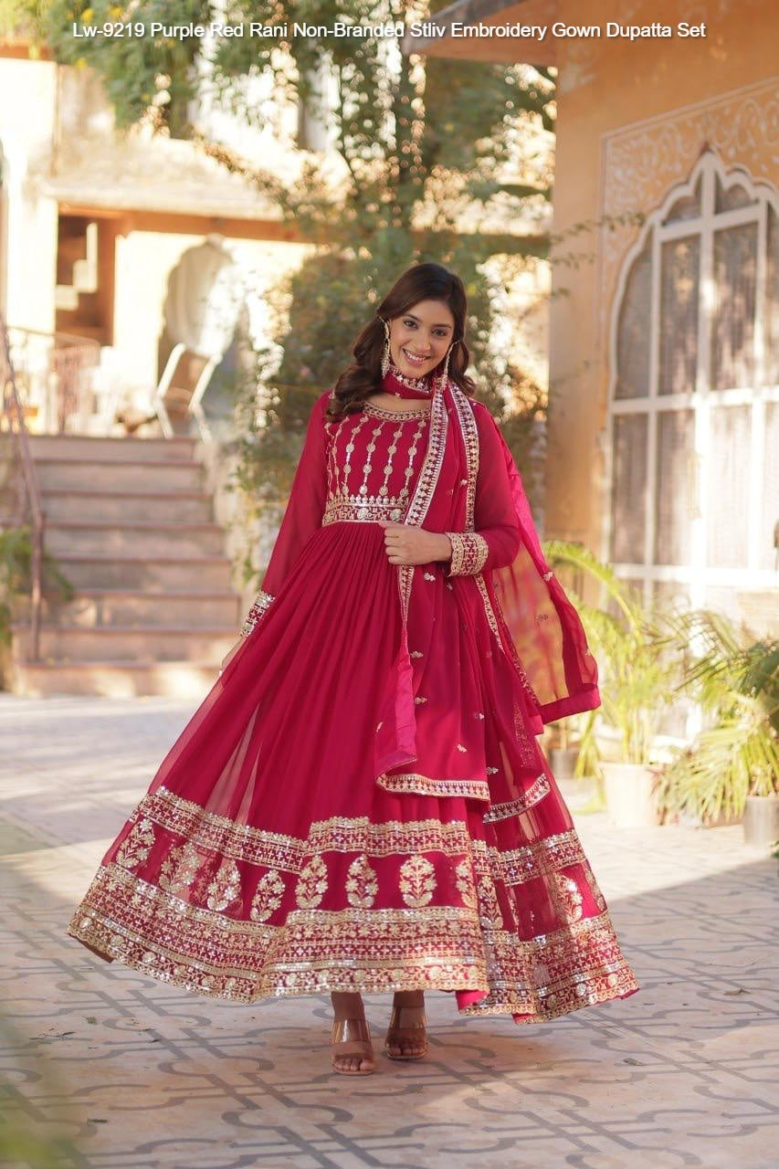 Lw-9219 Purple Red Rani Non-Branded Stliv Embroidery Gown Dupatta Set