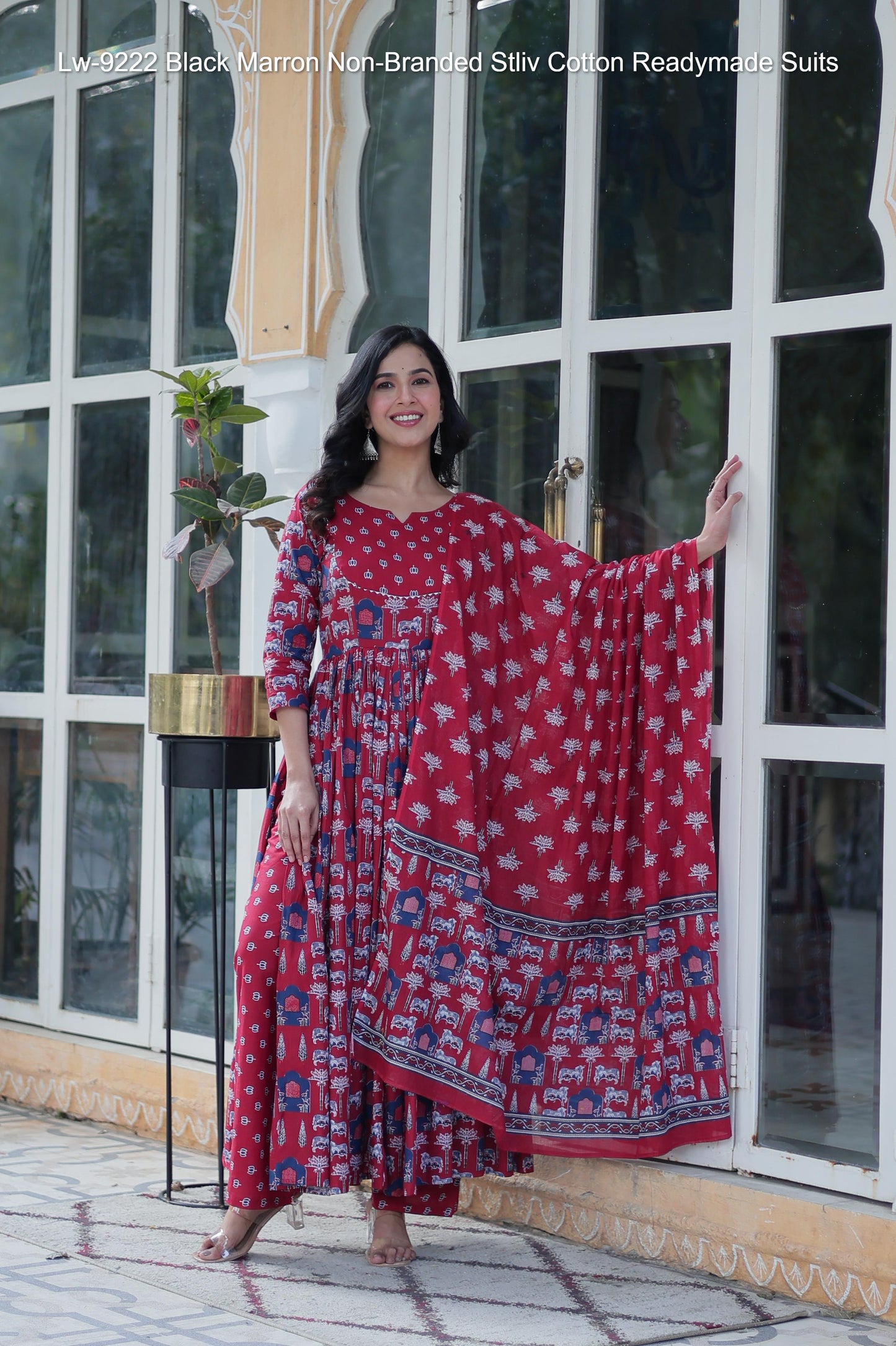 Lw-9222 Black Marron Non-Branded Stliv Cotton Readymade Suits