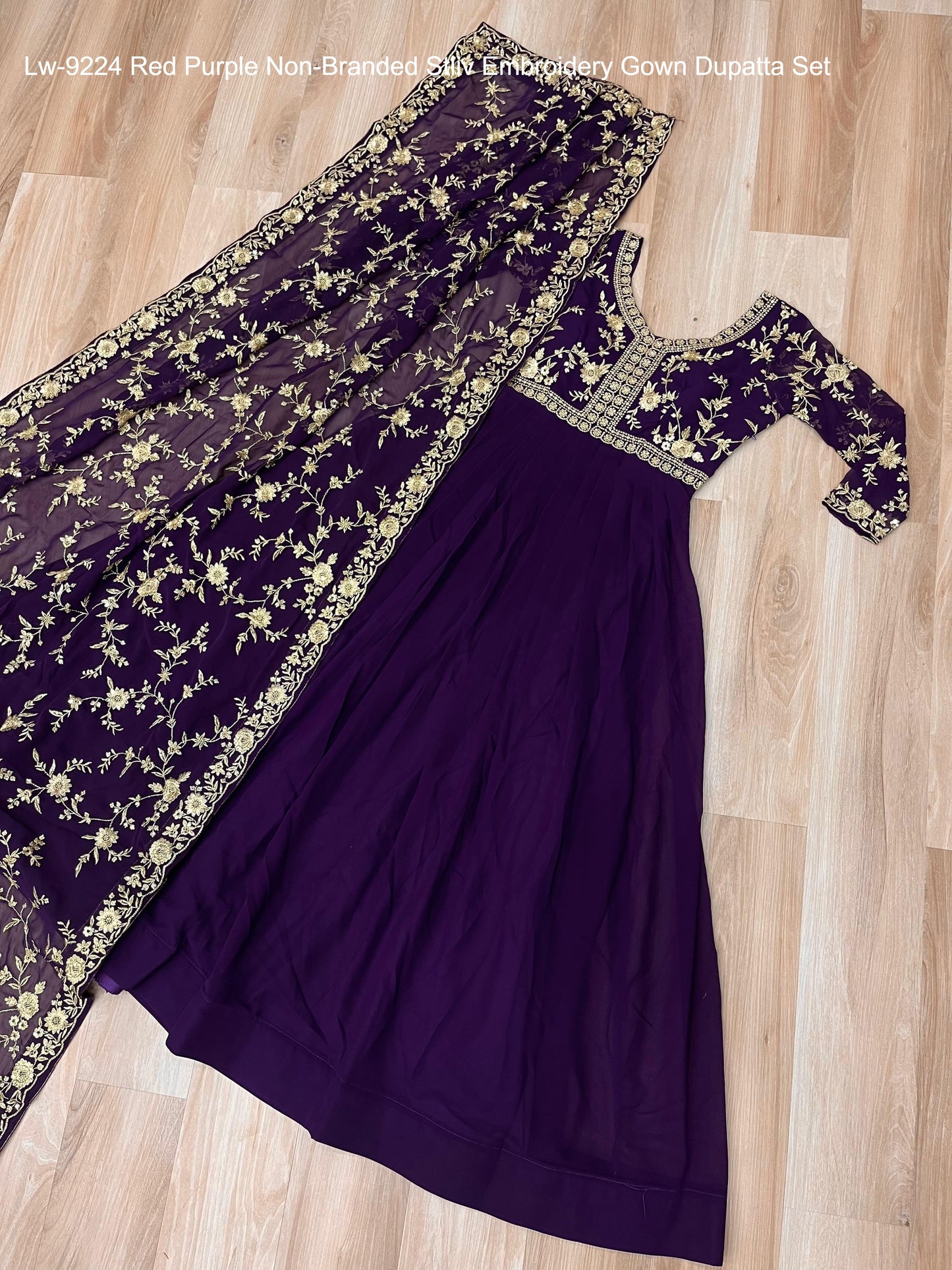 Lw-9224 Red Purple Non-Branded Stliv Embroidery Gown Dupatta Set