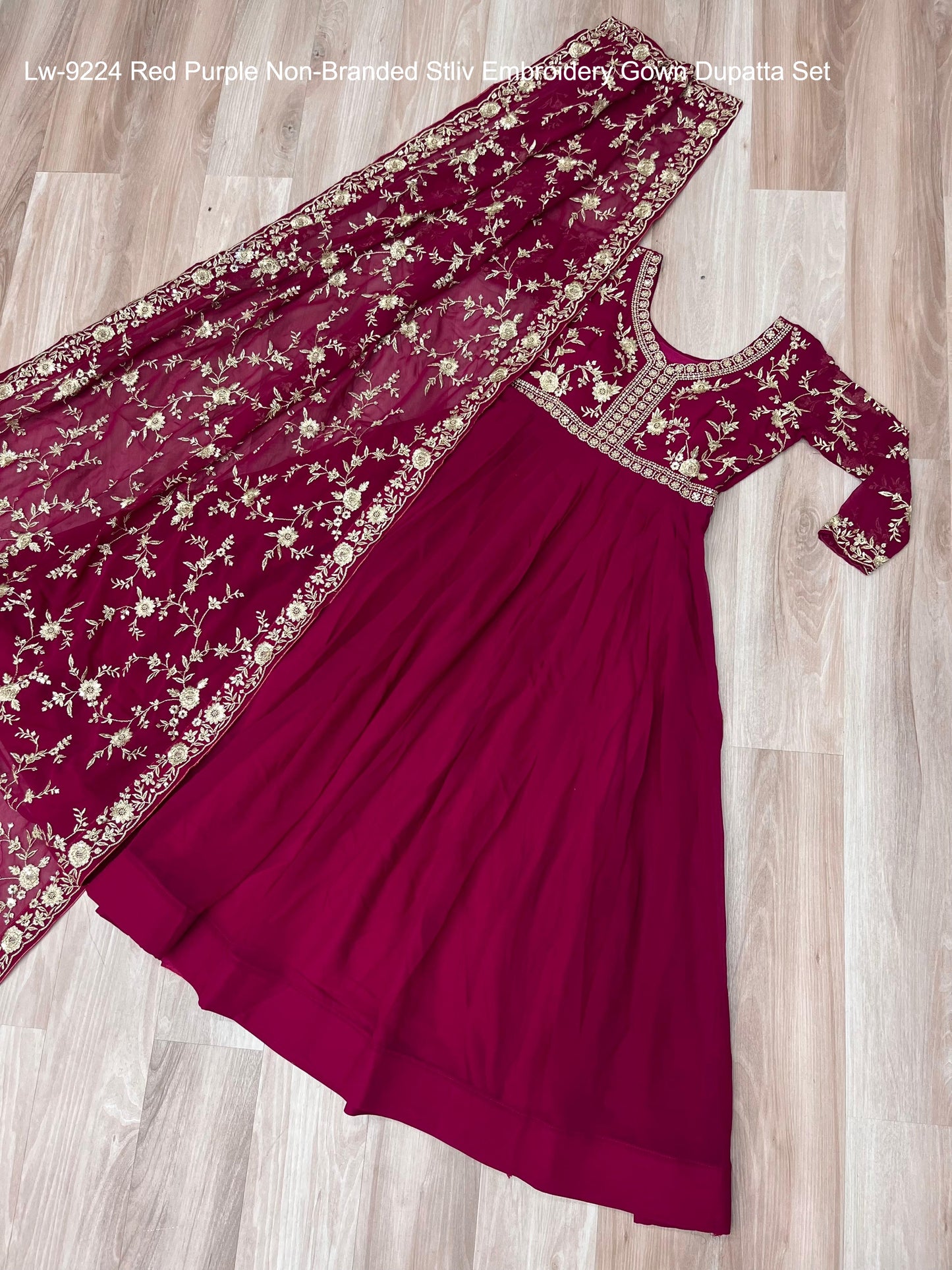 Lw-9224 Red Purple Non-Branded Stliv Embroidery Gown Dupatta Set