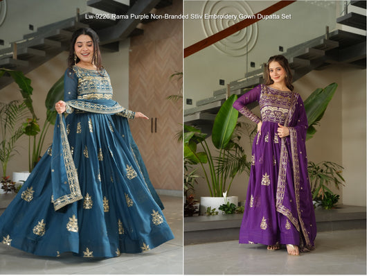 Lw-9226 Rama Purple Non-Branded Stliv Embroidery Gown Dupatta Set