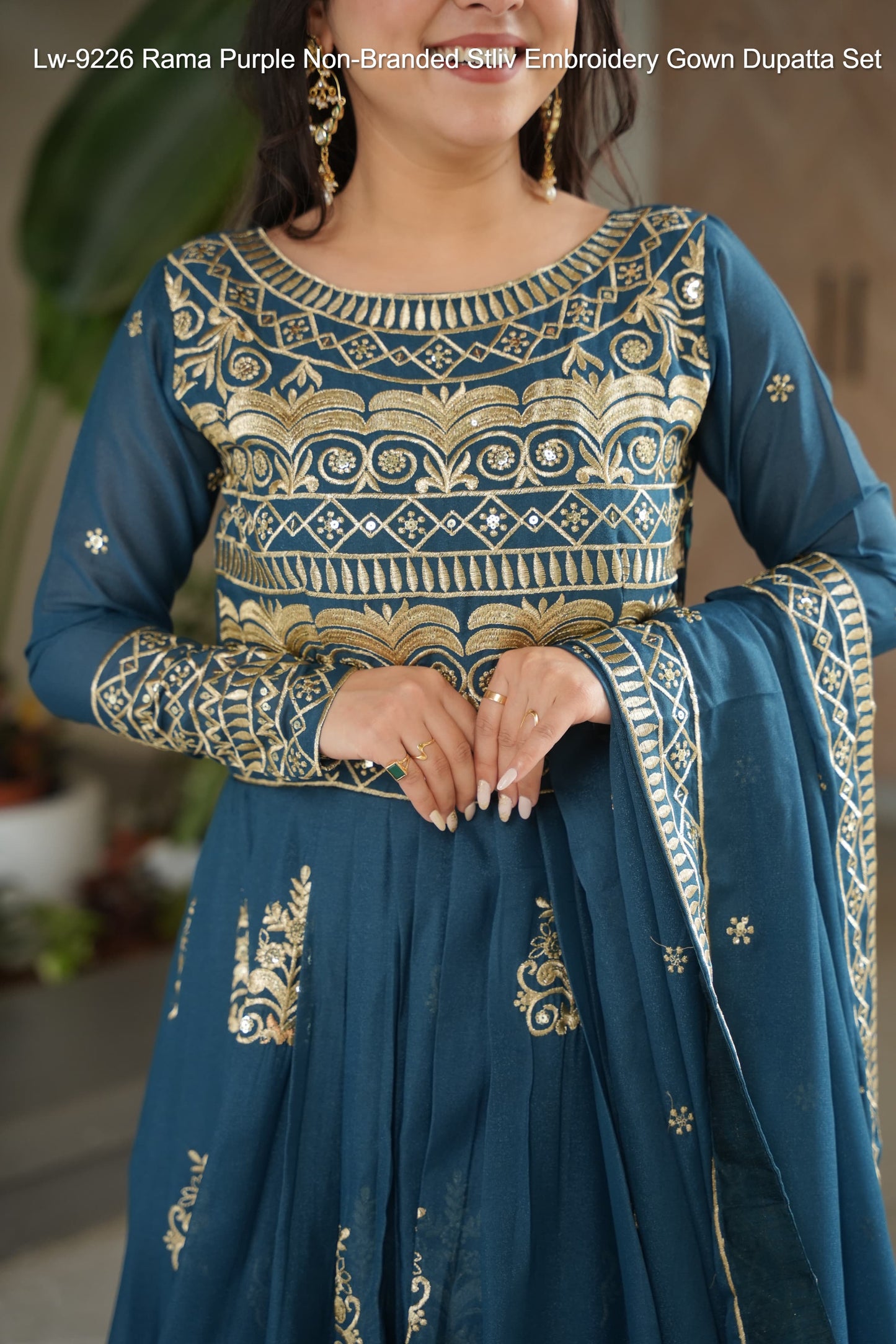 Lw-9226 Rama Purple Non-Branded Stliv Embroidery Gown Dupatta Set