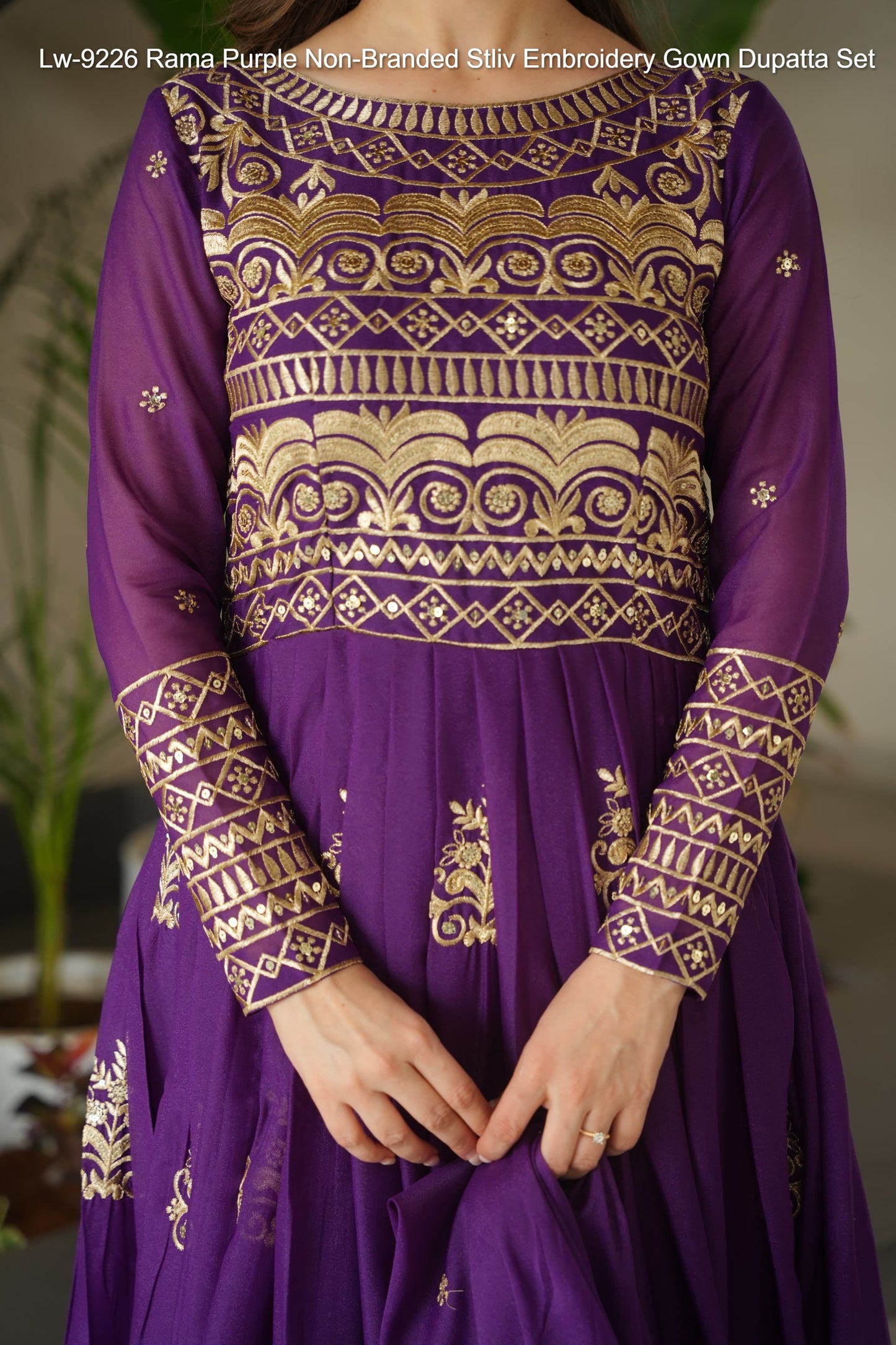 Lw-9226 Rama Purple Non-Branded Stliv Embroidery Gown Dupatta Set