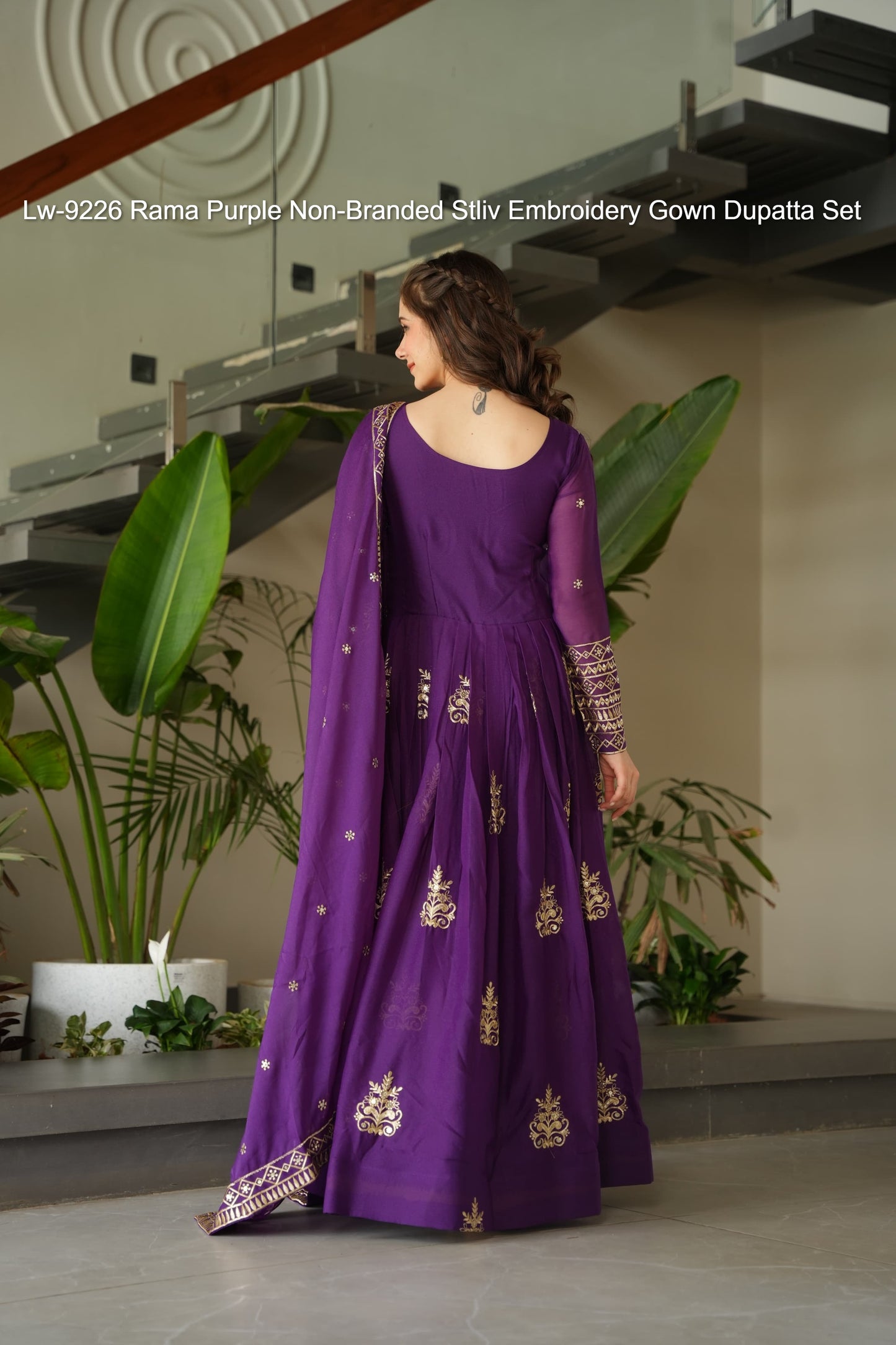 Lw-9226 Rama Purple Non-Branded Stliv Embroidery Gown Dupatta Set