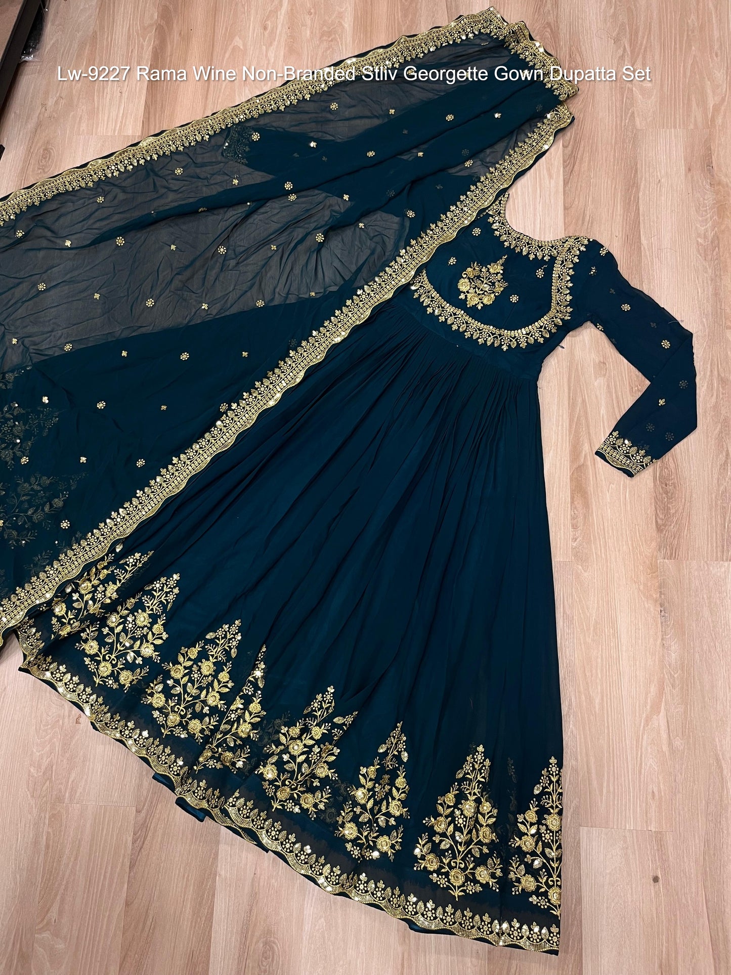 Lw-9227 Rama Wine Non-Branded Stliv Georgette Gown Dupatta Set