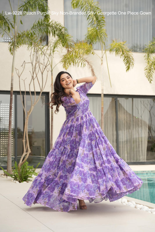 Lw-9228 Peach Purple Sky Non-Branded Stliv Georgette One Piece Gown