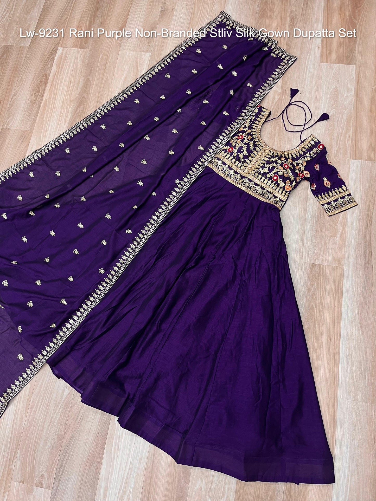 Lw-9231 Rani Purple Non-Branded Stliv Silk Gown Dupatta Set