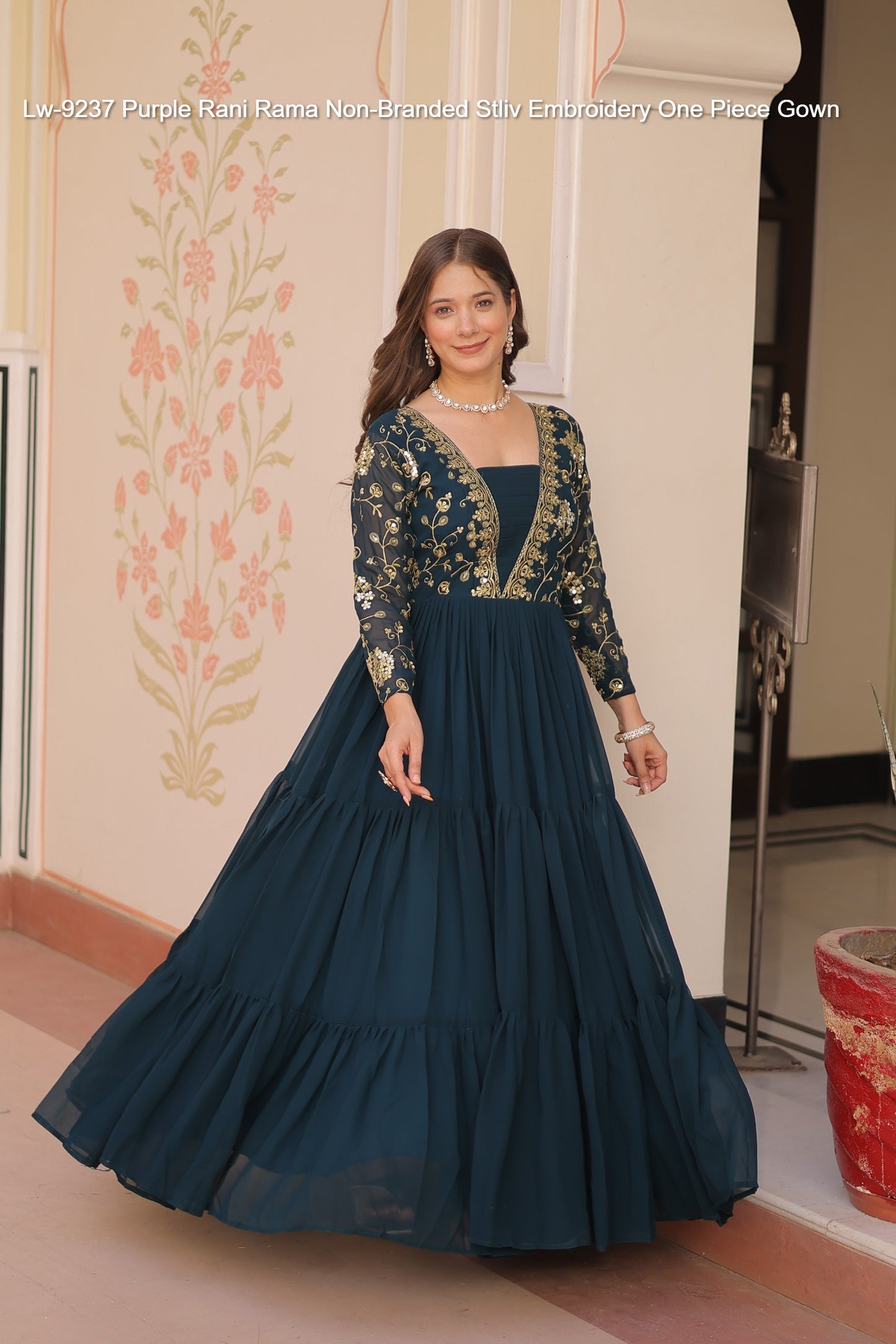Lw-9237 Purple Rani Rama Non-Branded Stliv Embroidery One Piece Gown