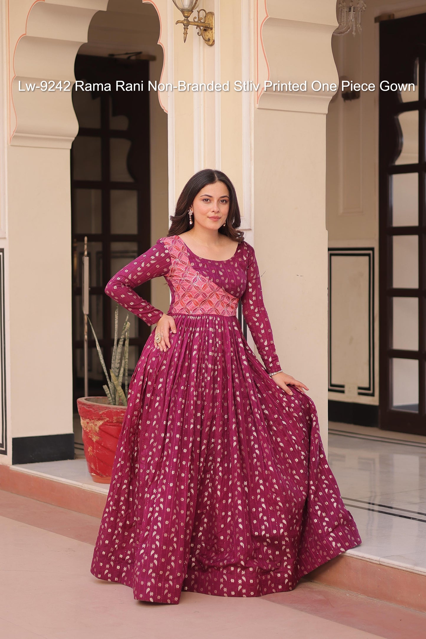 Lw-9242 Rama Rani Non-Branded Stliv Printed One Piece Gown