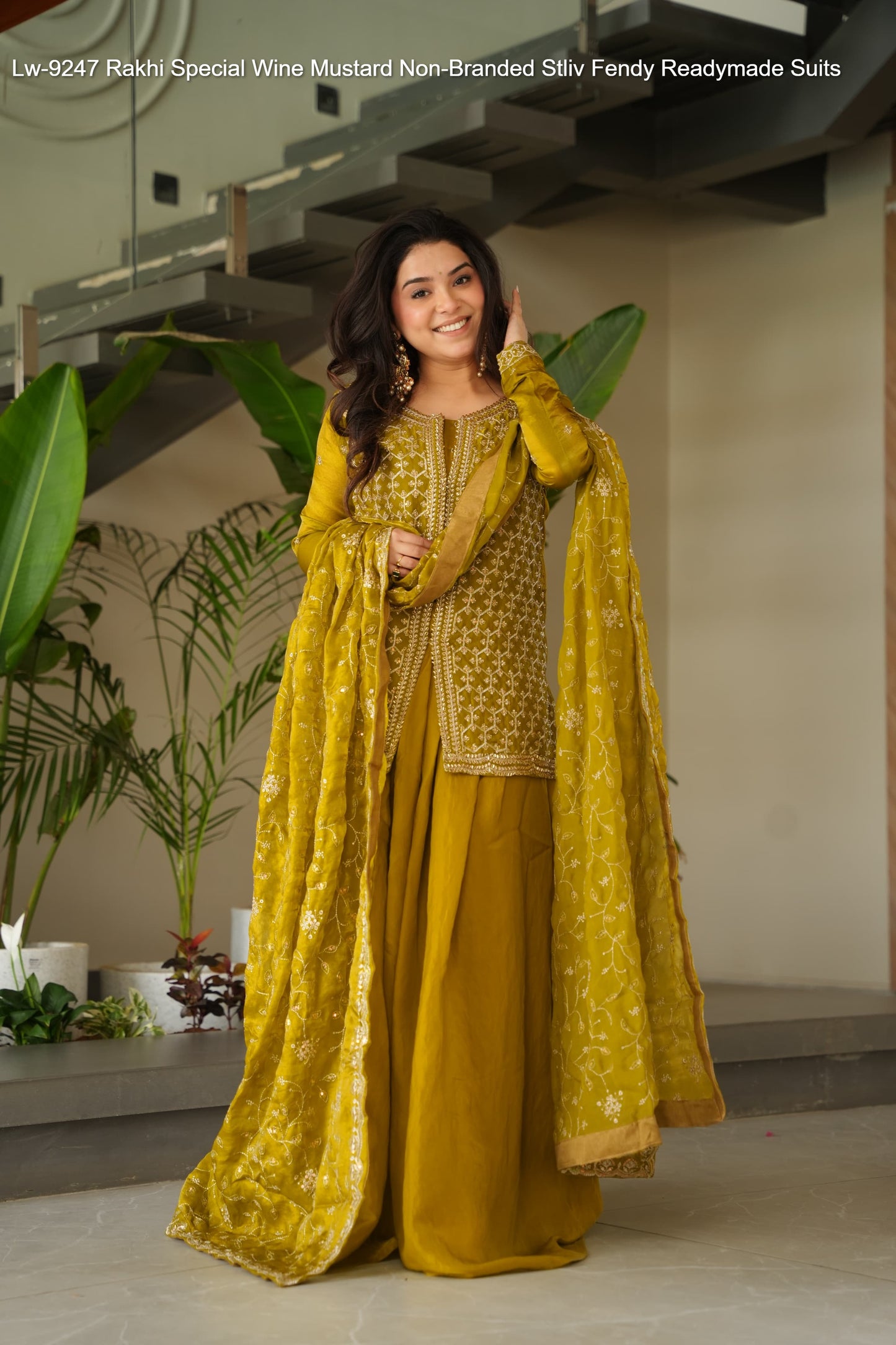 Lw-9247 Rakhi Special Wine Mustard Non-Branded Stliv Fendy Readymade Suits