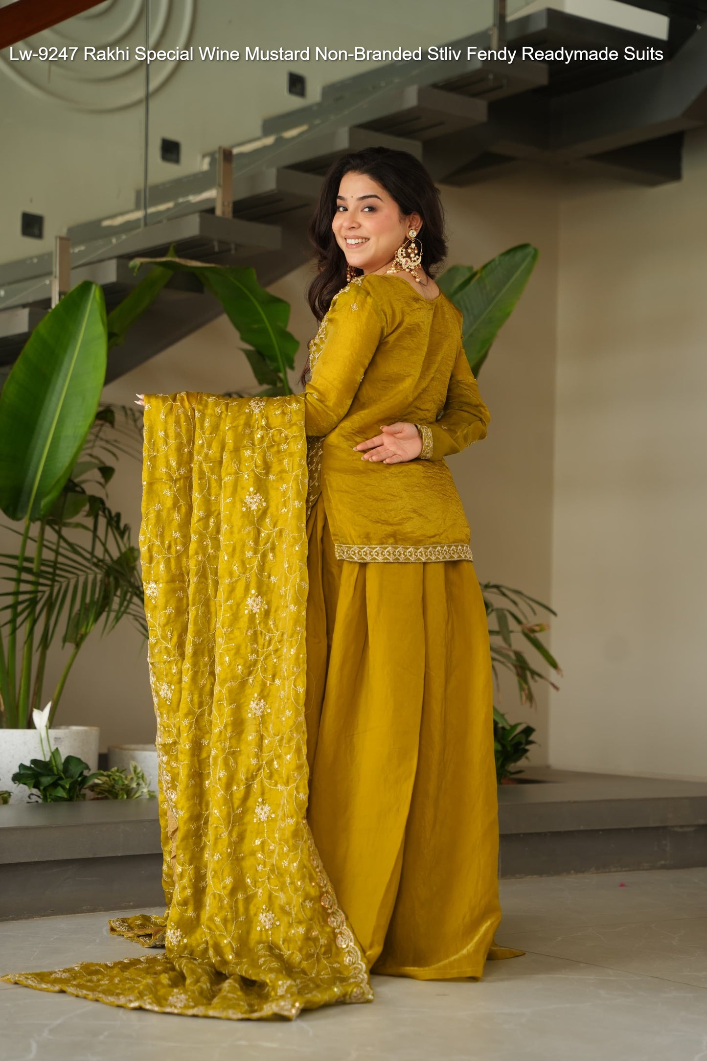 Lw-9247 Rakhi Special Wine Mustard Non-Branded Stliv Fendy Readymade Suits