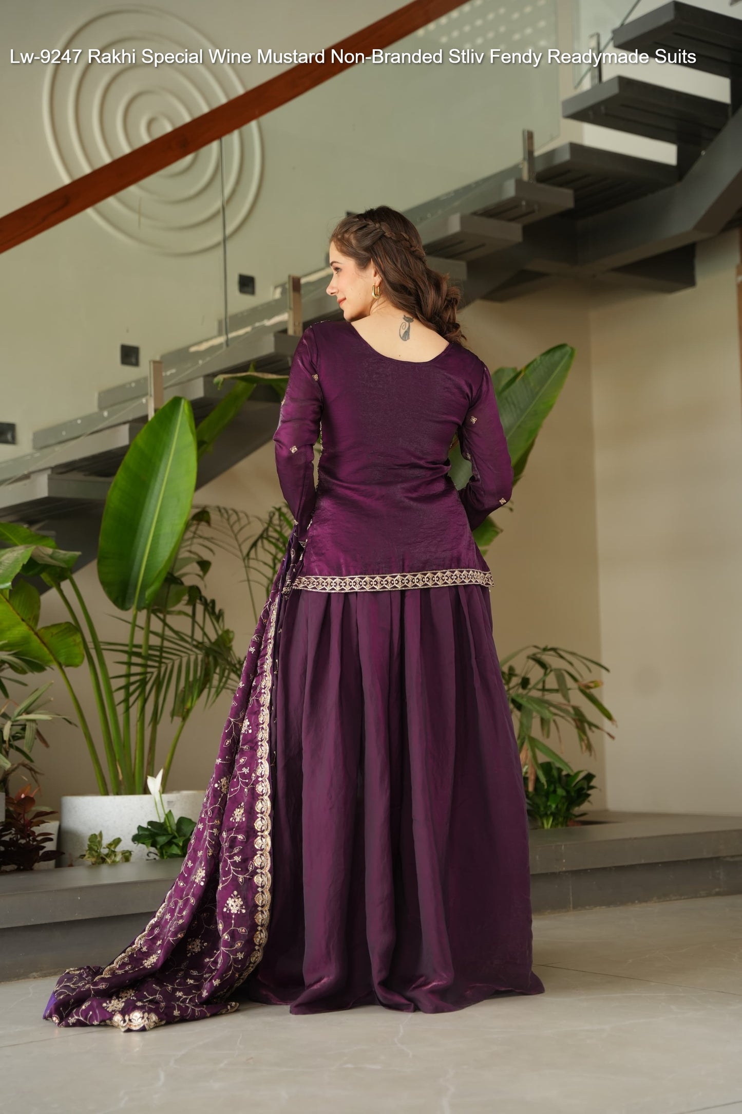 Lw-9247 Rakhi Special Wine Mustard Non-Branded Stliv Fendy Readymade Suits