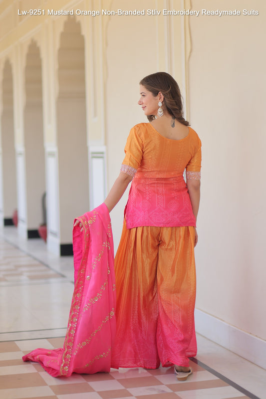Lw-9251 Mustard Orange Non-Branded Stliv Embroidery Readymade Suits