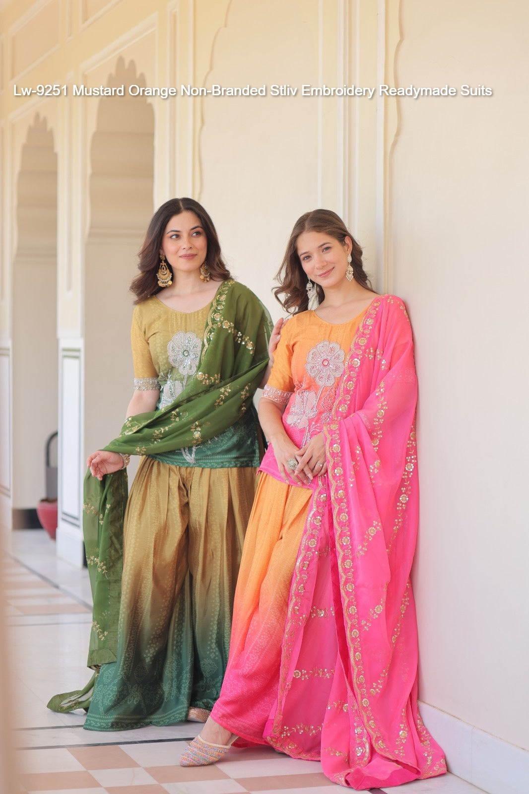 Lw-9251 Mustard Orange Non-Branded Stliv Embroidery Readymade Suits