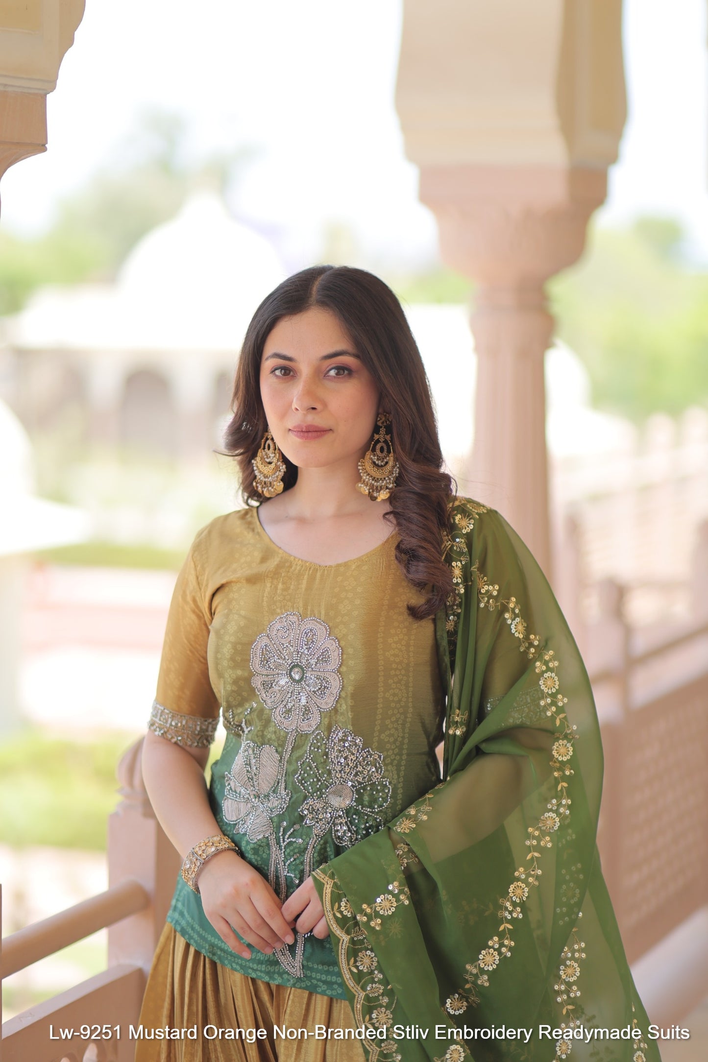 Lw-9251 Mustard Orange Non-Branded Stliv Embroidery Readymade Suits