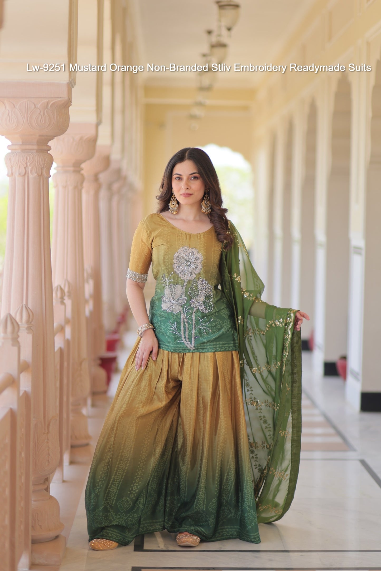 Lw-9251 Mustard Orange Non-Branded Stliv Embroidery Readymade Suits