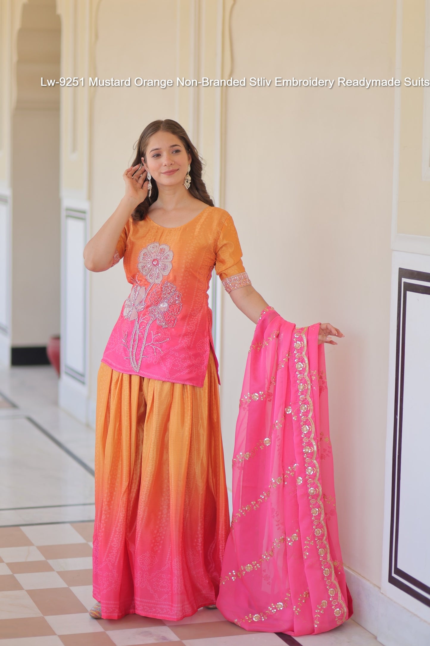 Lw-9251 Mustard Orange Non-Branded Stliv Embroidery Readymade Suits