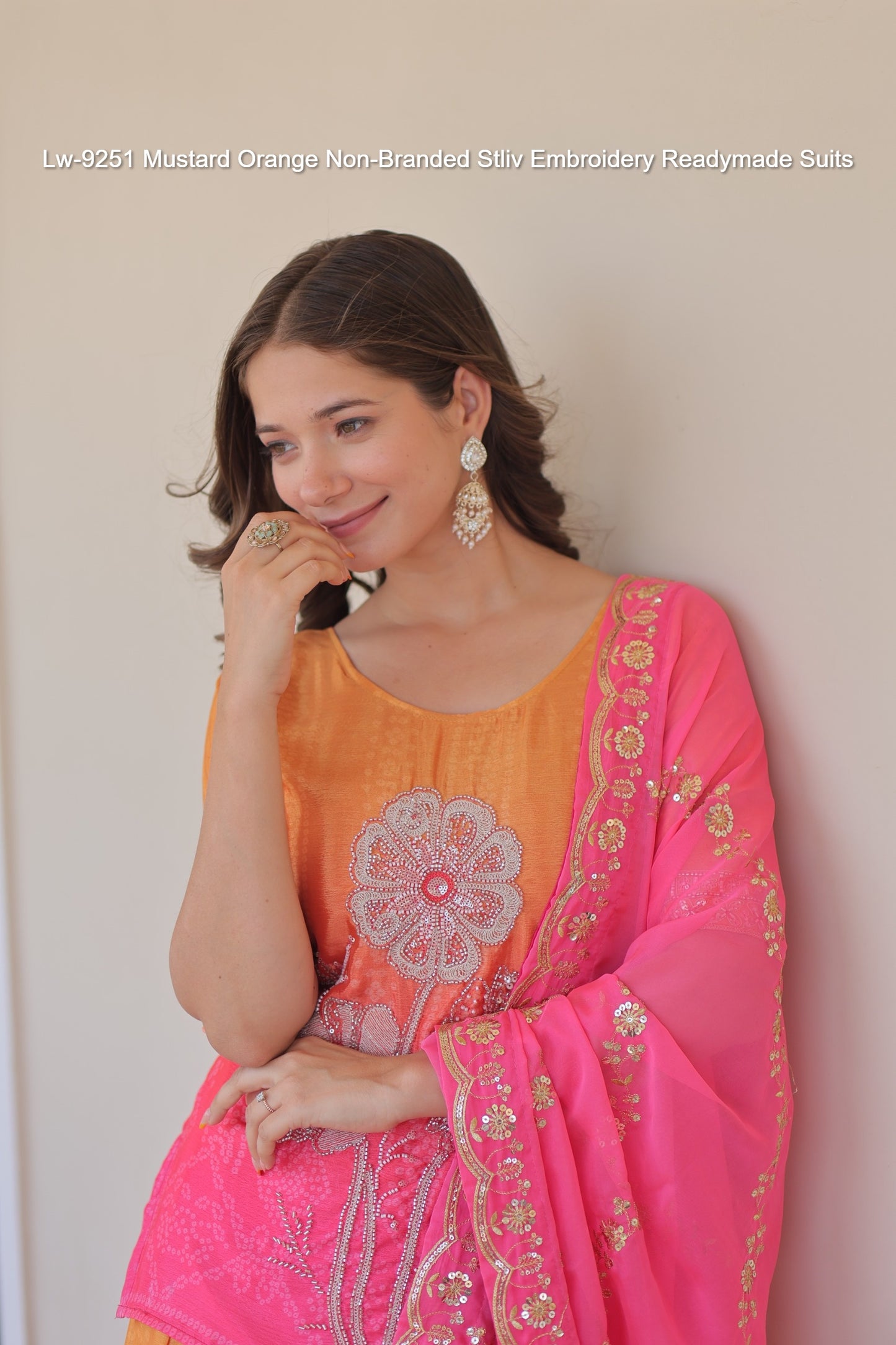 Lw-9251 Mustard Orange Non-Branded Stliv Embroidery Readymade Suits