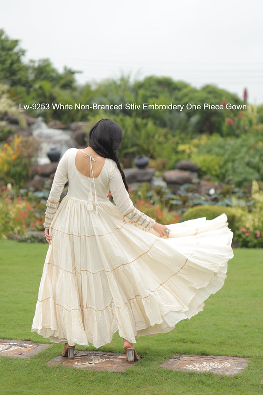 Lw-9253 White Non-Branded Stliv Embroidery One Piece Gown