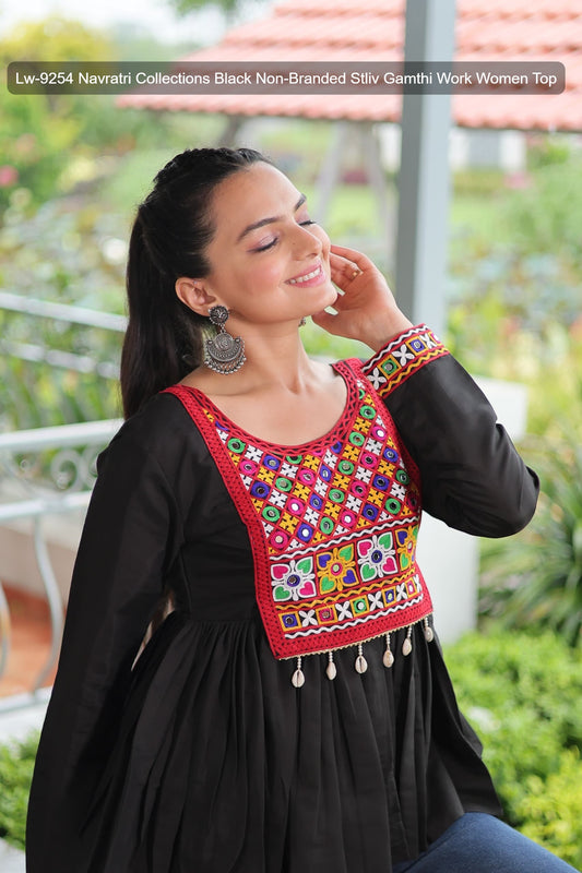 Lw-9254 Navratri Collections Black Non-Branded Stliv Gamthi Work Women Top