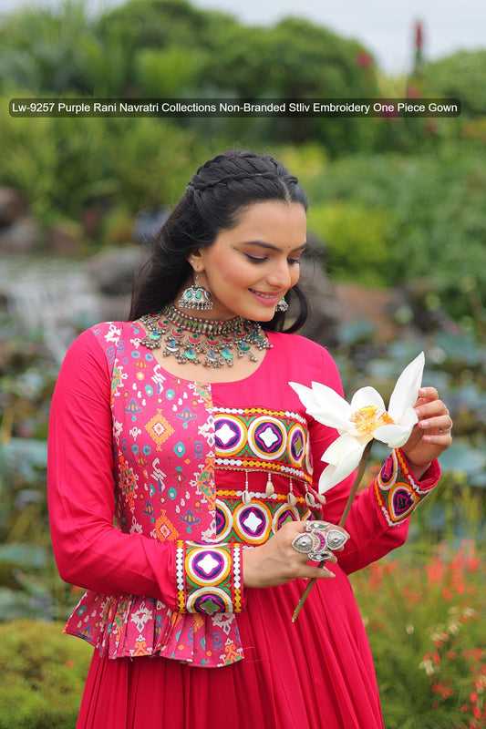 Lw-9257 Purple Rani Navratri Collections Non-Branded Stliv Embroidery One Piece Gown