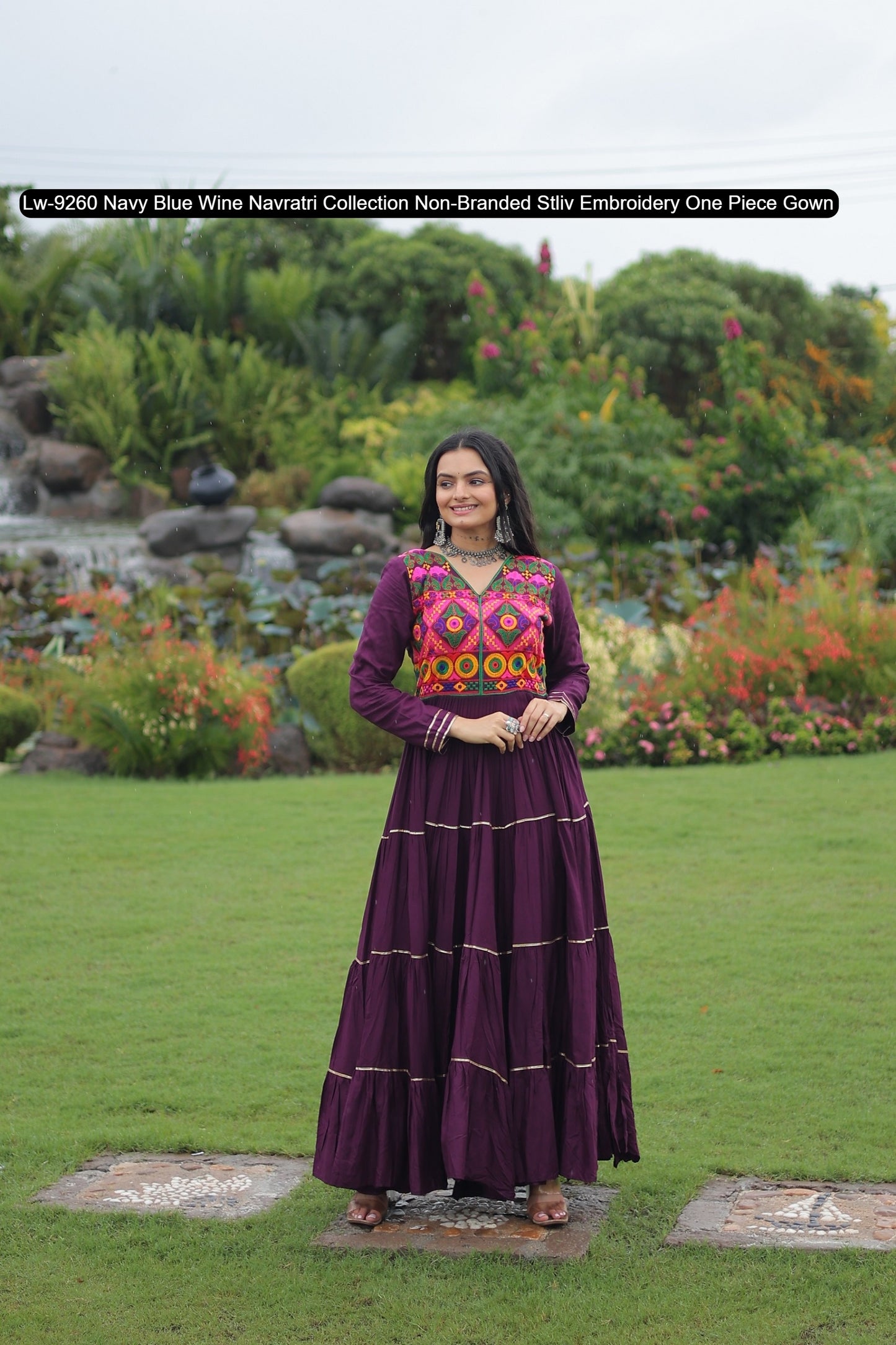 Lw-9260 Navy Blue Wine Navratri Collection Non-Branded Stliv Embroidery One Piece Gown