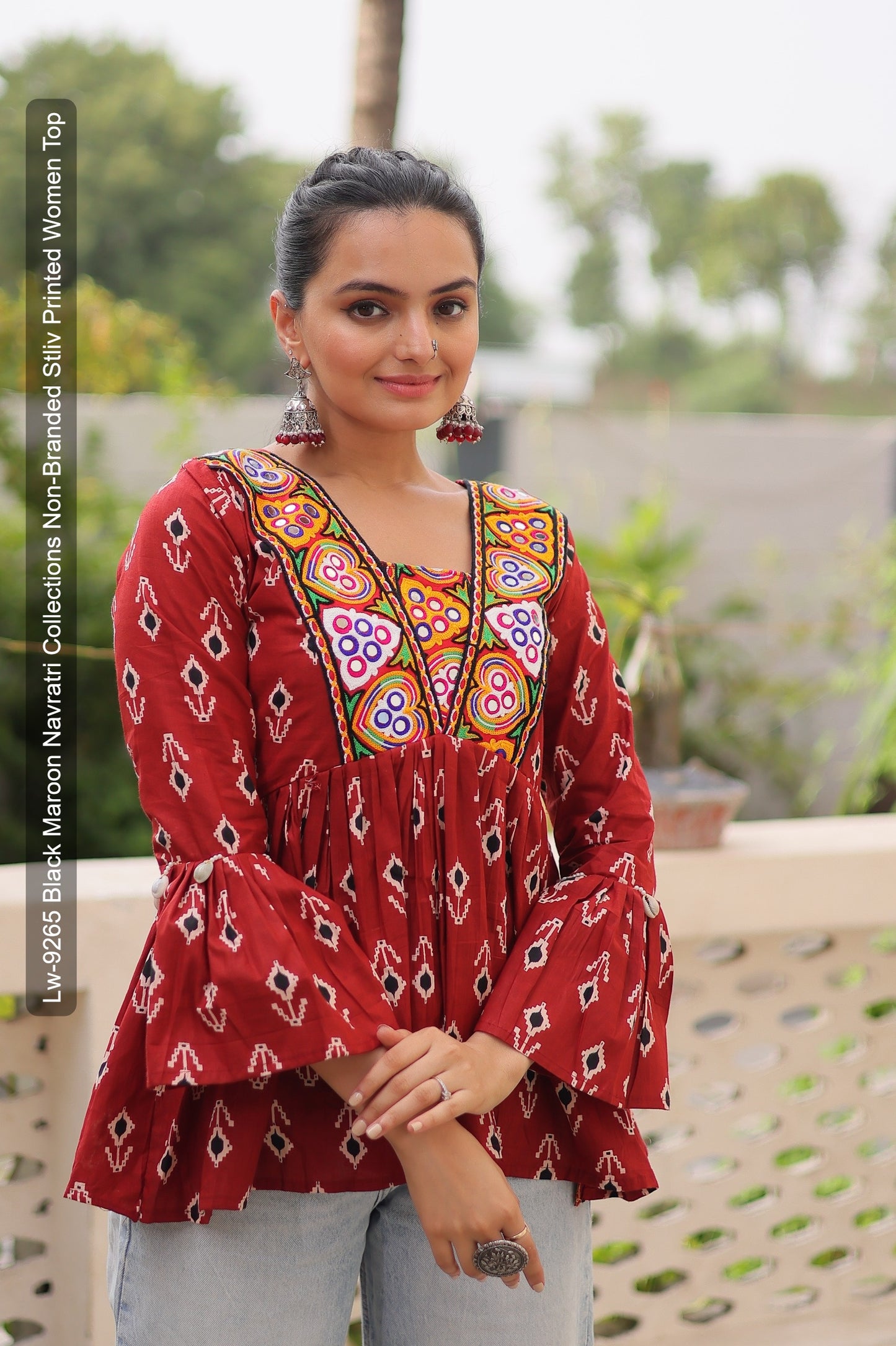 Lw-9265 Black Maroon Navratri Collections Non-Branded Stliv Printed Women Top