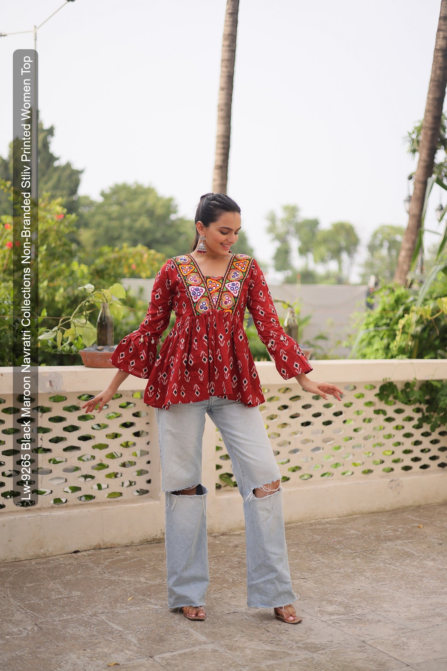 Lw-9265 Black Maroon Navratri Collections Non-Branded Stliv Printed Women Top