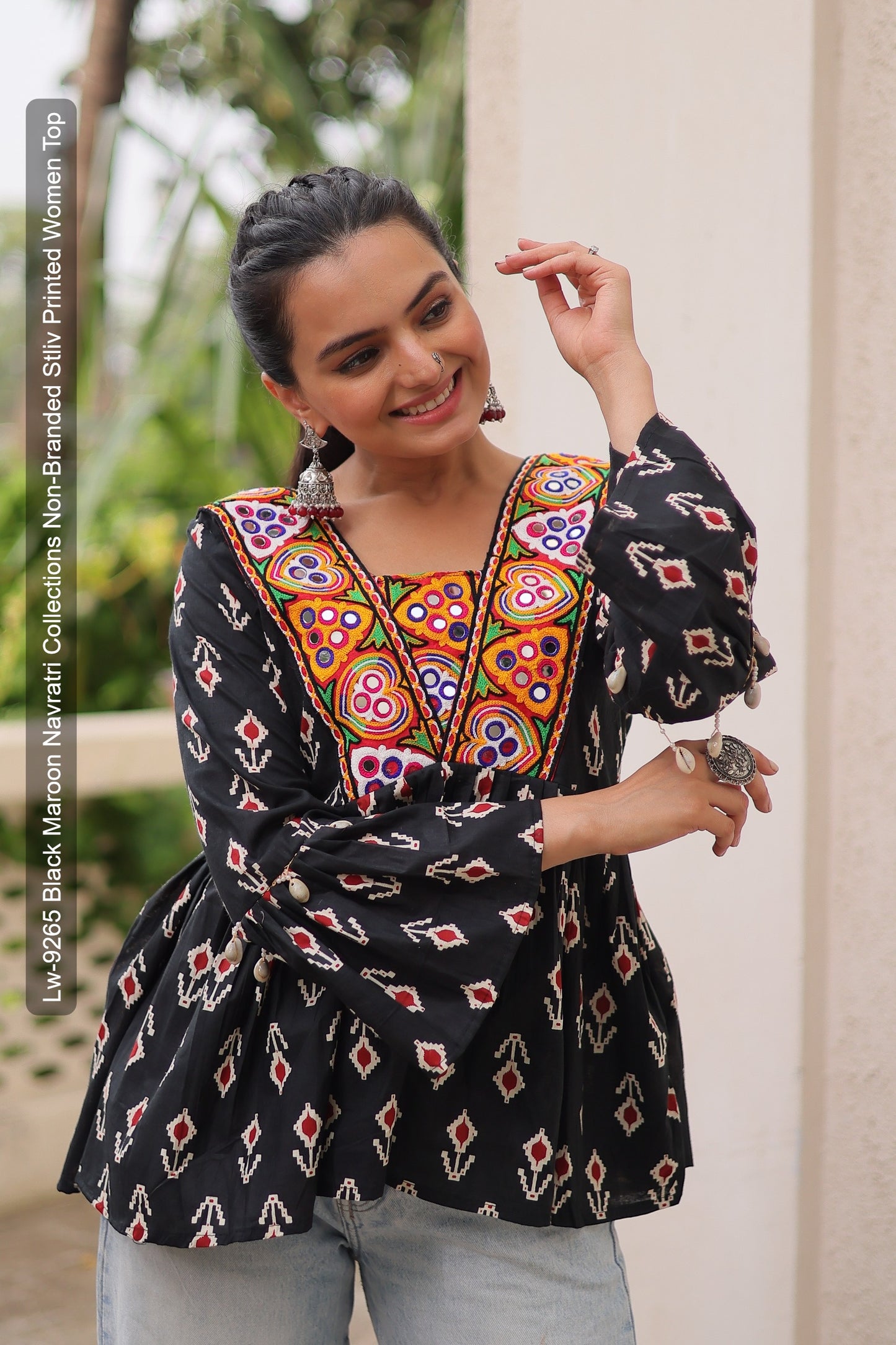 Lw-9265 Black Maroon Navratri Collections Non-Branded Stliv Printed Women Top