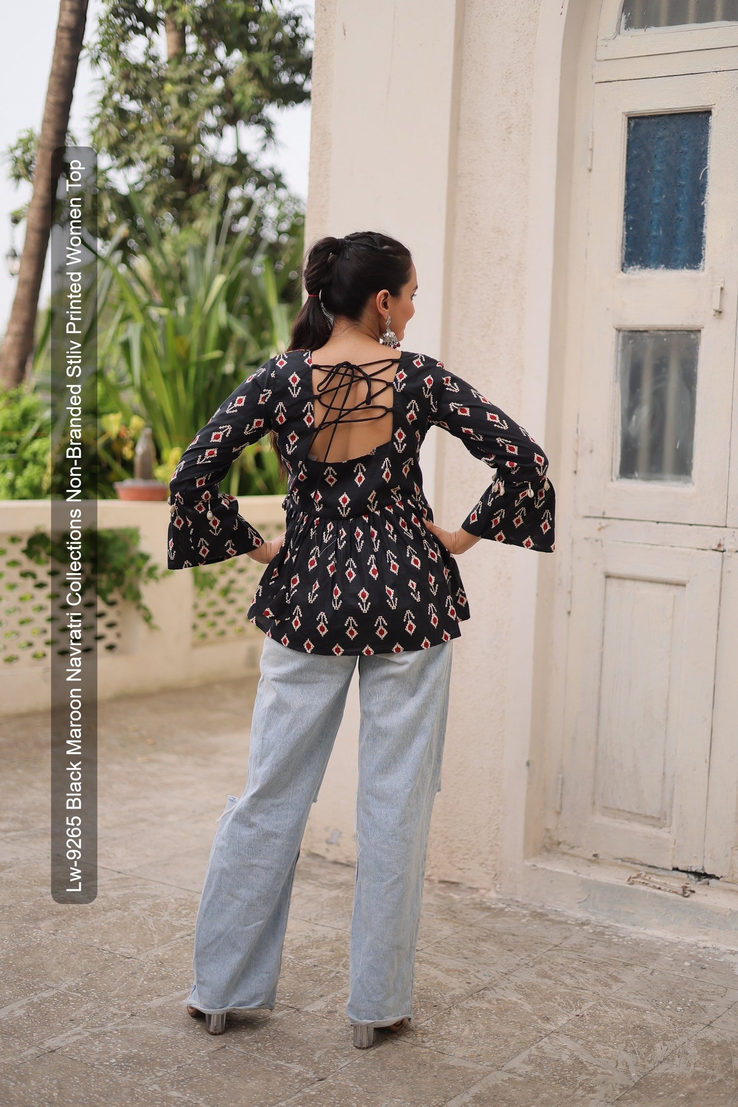 Lw-9265 Black Maroon Navratri Collections Non-Branded Stliv Printed Women Top