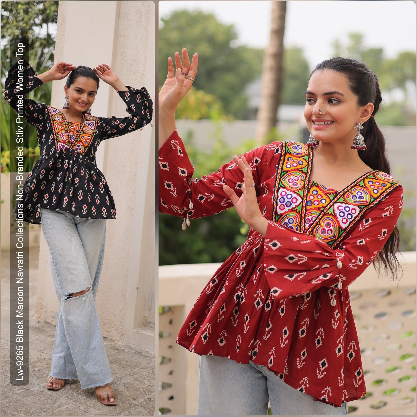 Lw-9265 Black Maroon Navratri Collections Non-Branded Stliv Printed Women Top