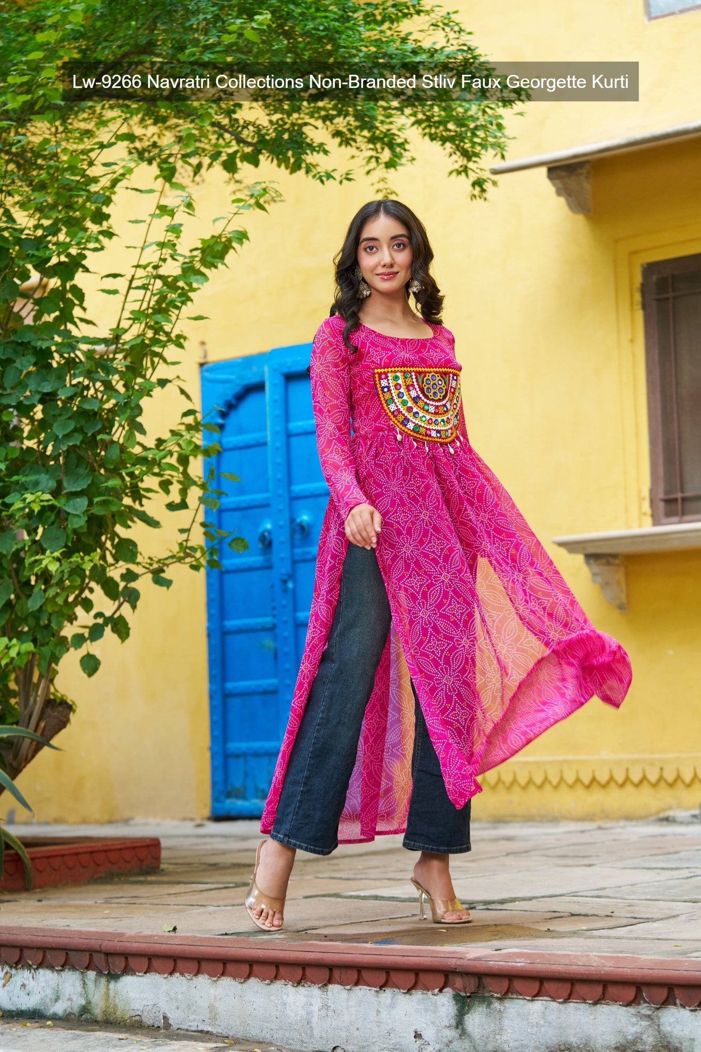 Lw-9266 Navratri Collections Non-Branded Stliv Faux Georgette Kurti