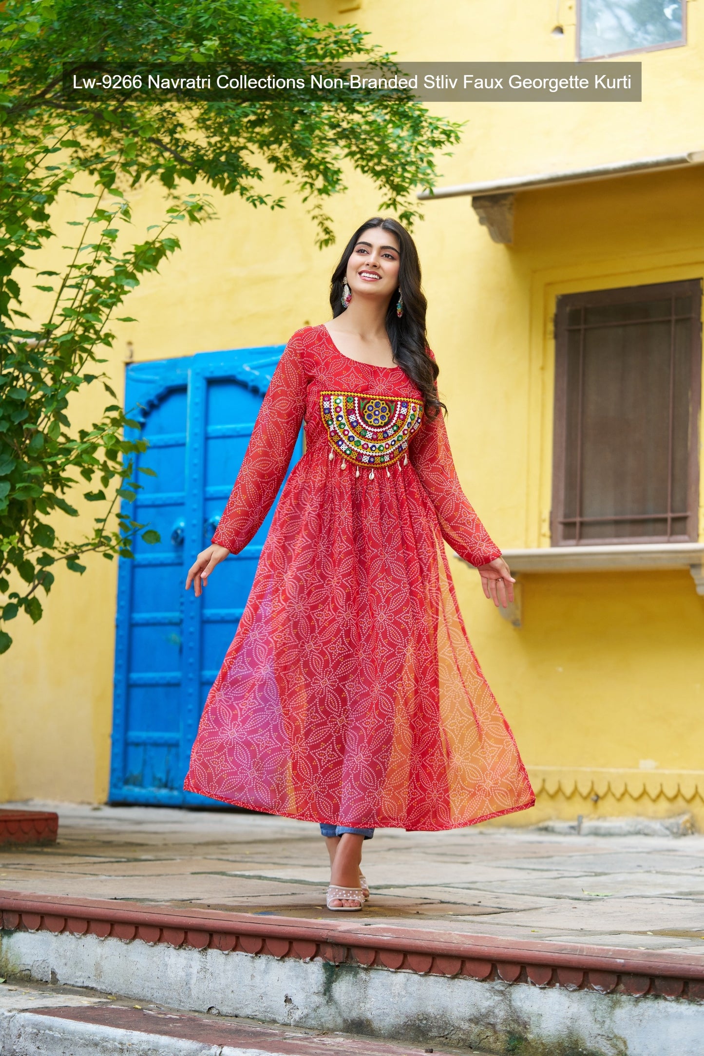 Lw-9266 Navratri Collections Non-Branded Stliv Faux Georgette Kurti