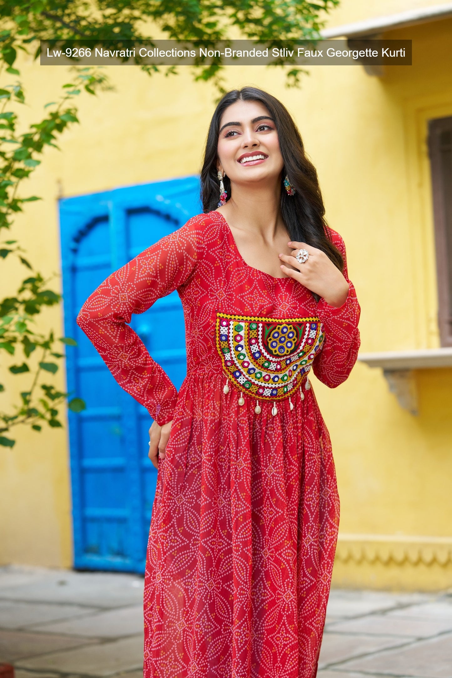 Lw-9266 Navratri Collections Non-Branded Stliv Faux Georgette Kurti