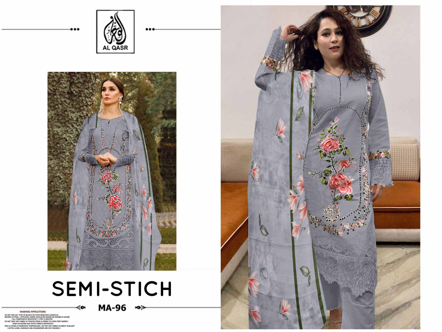 Ma-96 Grey Al Qasr Pure Cotton Pakistani Salwar Suits