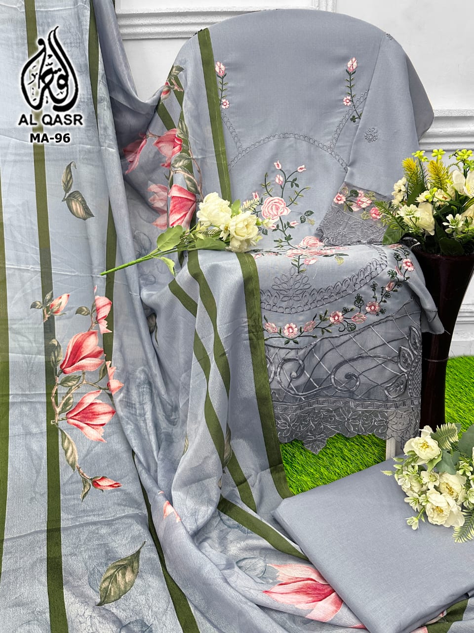 Ma-96 Grey Al Qasr Pure Cotton Pakistani Salwar Suits