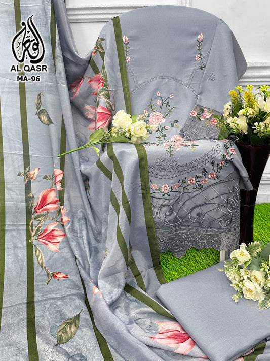 Ma-96 Grey Al Qasr Pure Cotton Pakistani Salwar Suits