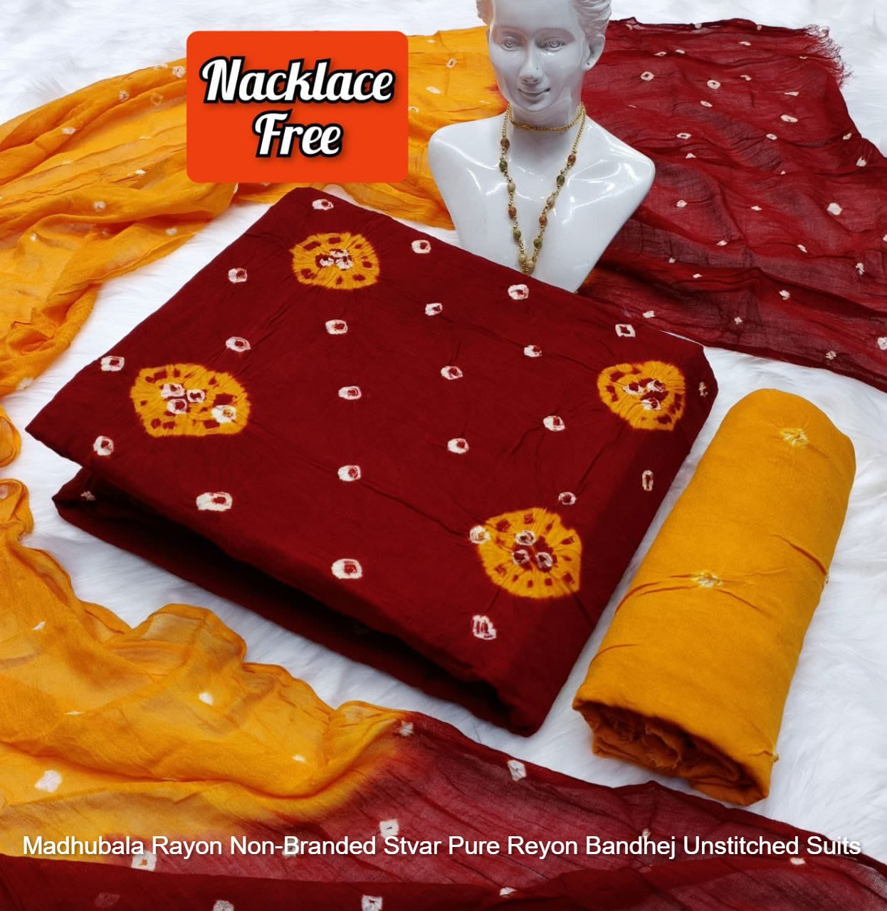 Madhubala Rayon Non-Branded Stvar Pure Reyon Bandhej Unstitched Suits