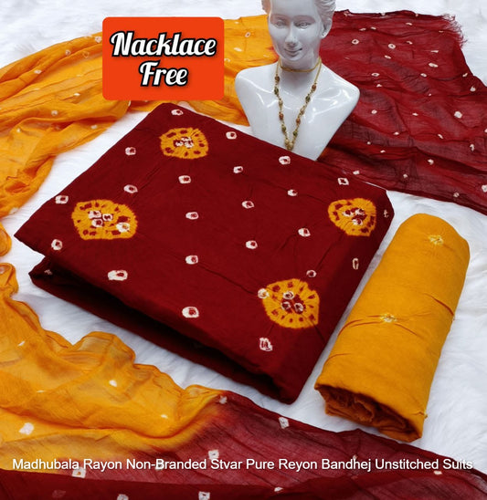 Madhubala Rayon Non-Branded Stvar Pure Reyon Bandhej Unstitched Suits