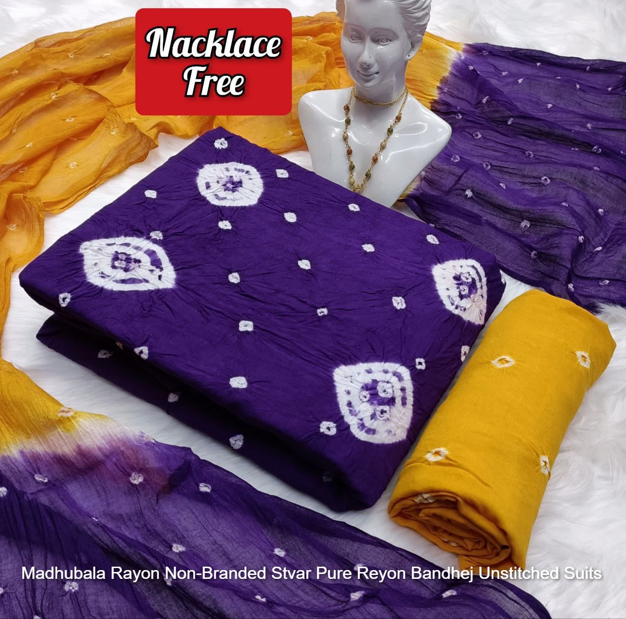 Madhubala Rayon Non-Branded Stvar Pure Reyon Bandhej Unstitched Suits