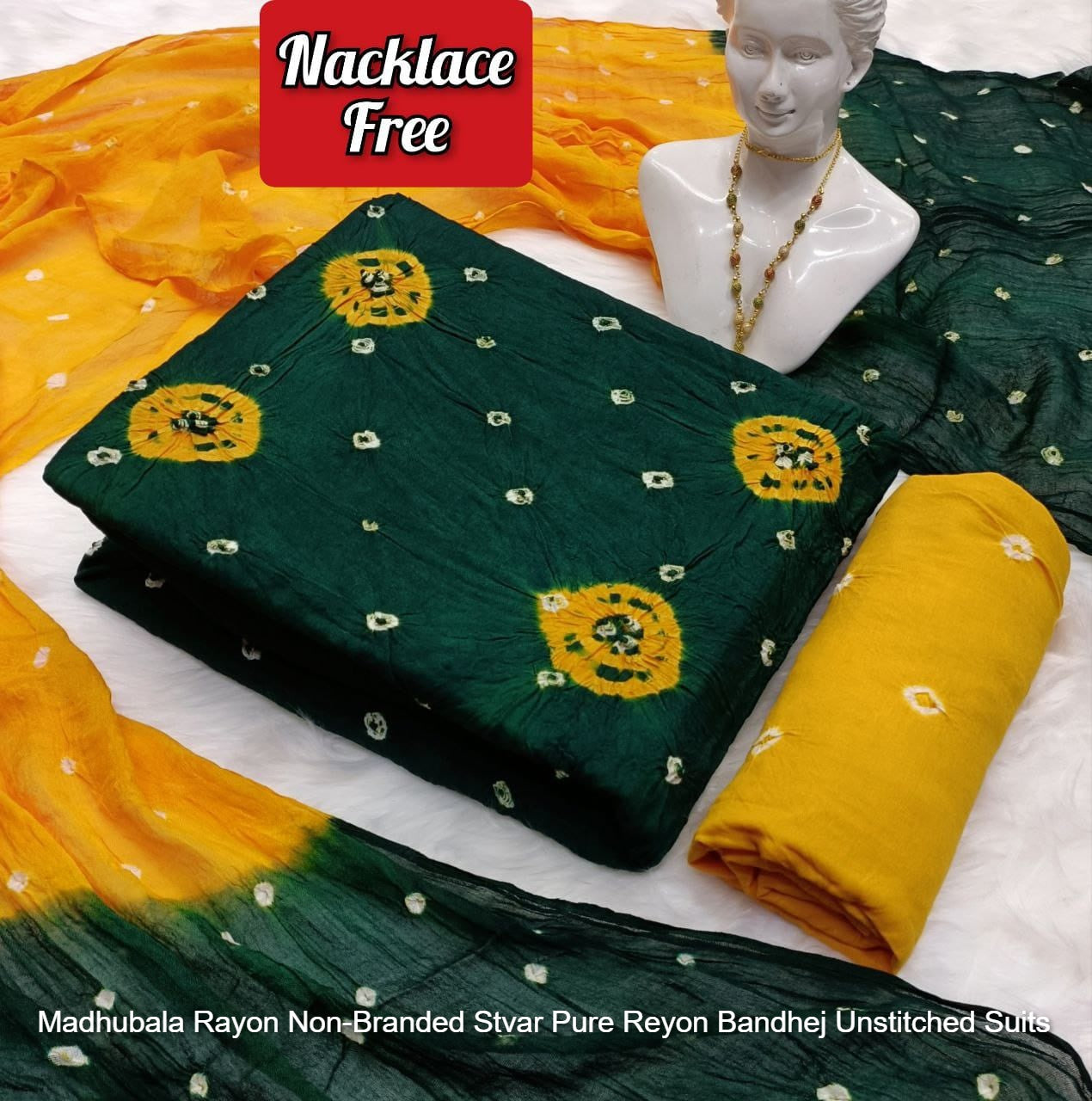 Madhubala Rayon Non-Branded Stvar Pure Reyon Bandhej Unstitched Suits