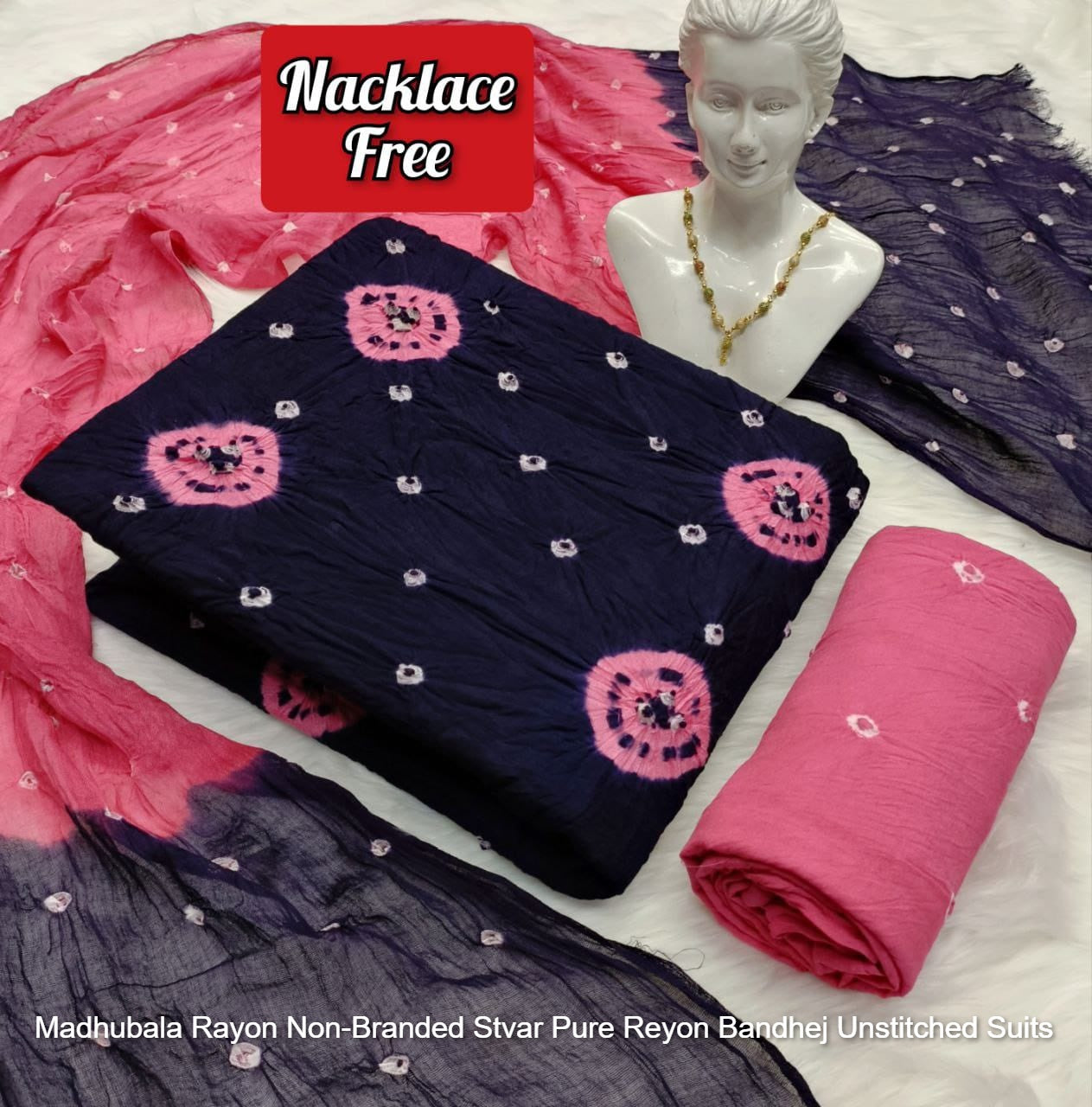 Madhubala Rayon Non-Branded Stvar Pure Reyon Bandhej Unstitched Suits